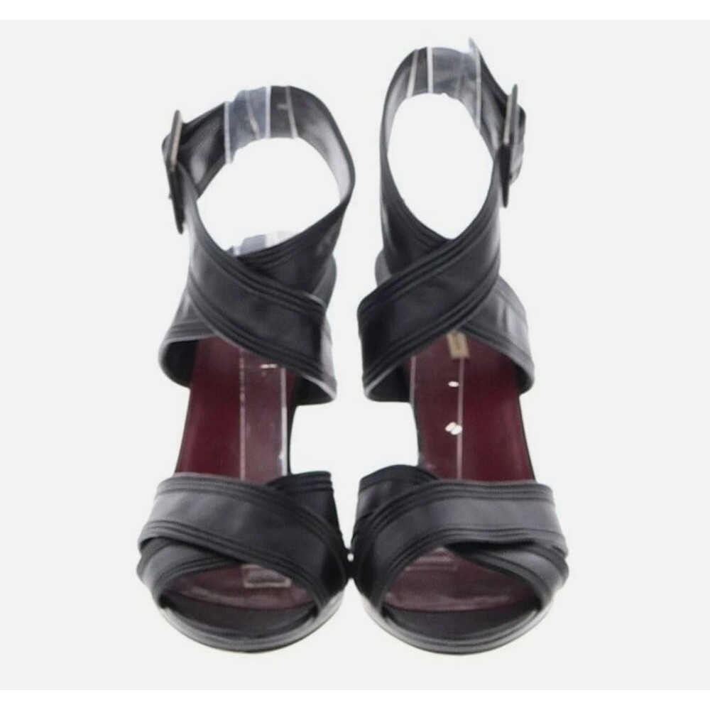 Max Studio Leather Black Crisscross Ankle Strappy Heels sandal open toe shoe 6 M - Picture 5 of 16